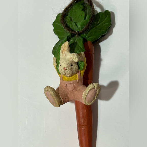 VTG Easter Bunny Rabbit Figurine Laying Down on Carrot Easter Wood - Picture 3 of 8